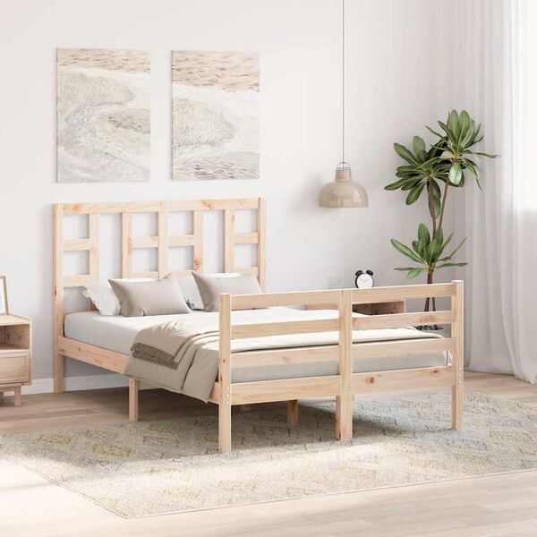 vidaXL Estructura de cama de matrimonio con cabecero madera maciza