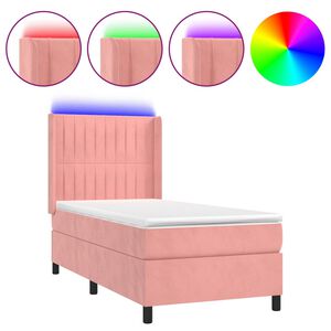vidaXL Cama box spring colch&oacute;n y LED terciopelo rosa 80x200 cm