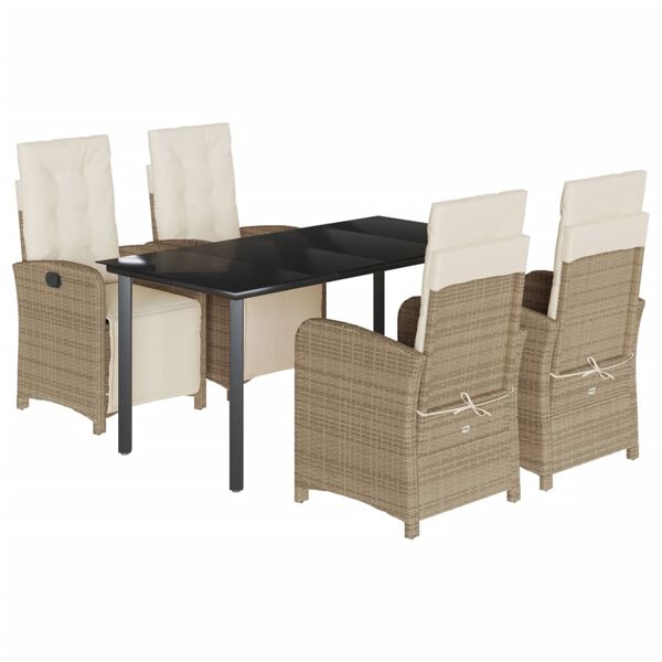 vidaXL Set comedor de jard&iacute;n 5 pzas con cojines rat&aacute;n sint&eacute;tico beige