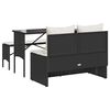 vidaXL Set comedor de jard&iacute;n 3 pzas con cojines rat&aacute;n sint&eacute;tico negro