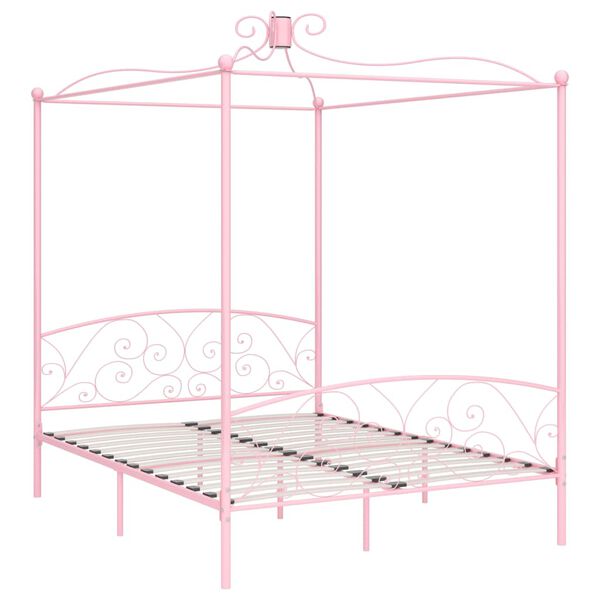 vidaXL Estructura cama con dosel sin colch&oacute;n metal rosa 160x200 cm