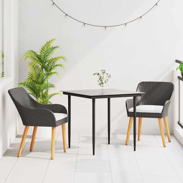 vidaXL Conjunto de Comedor de Jard&iacute;n 3 pcs Negro rat&aacute;n sint&eacute;tico