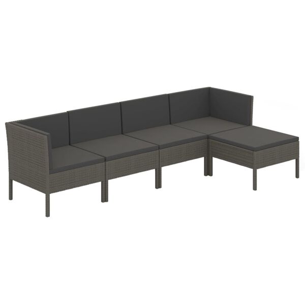 vidaXL Set de muebles de jard&iacute;n 5 pzas y cojines rat&aacute;n sint&eacute;tico gris