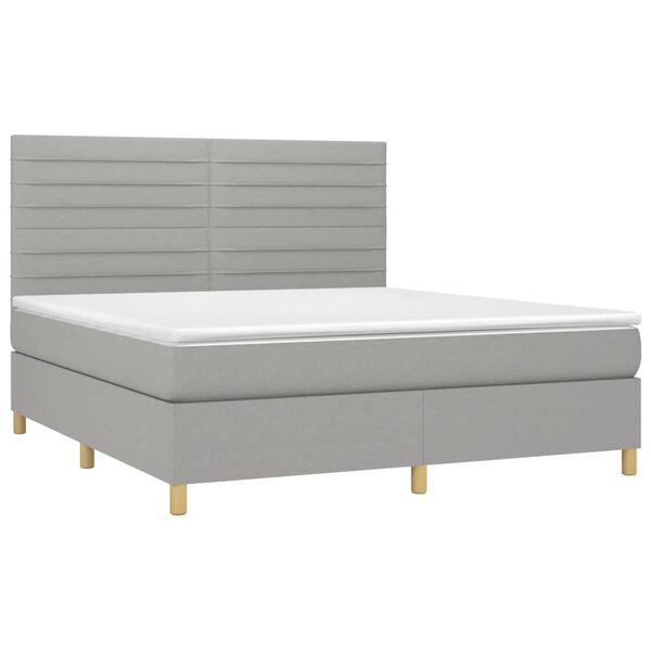 vidaXL Cama box spring colch&oacute;n y luces LED tela gris claro 180x200 cm