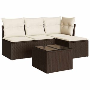 vidaXL Set comedor de jard&iacute;n 5 piezas y cojines rat&aacute;n sint&eacute;tico marr&oacute;n