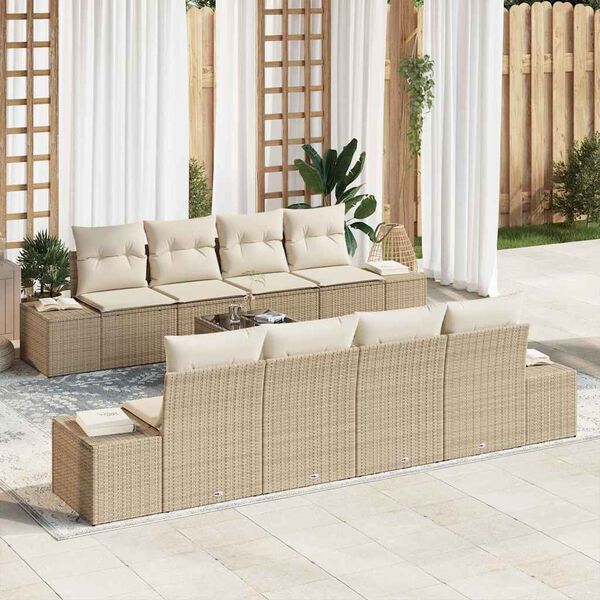 vidaXL Conjunto de sofá de jardín 8 pcs Beige y Crema ratán sintético
