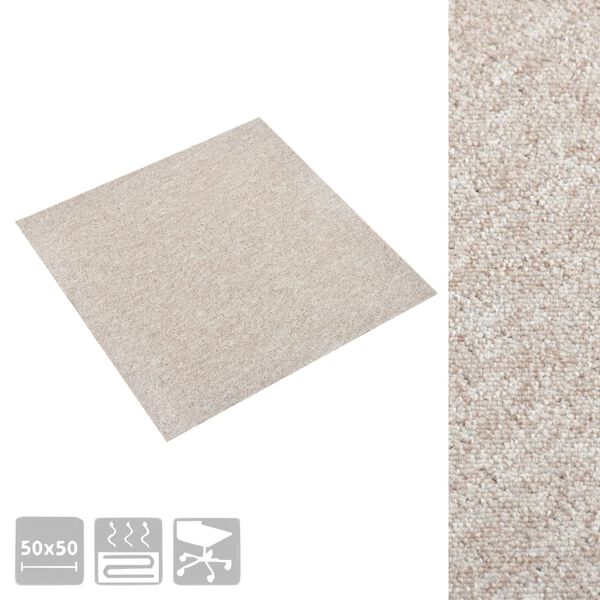 vidaXL Baldosas de suelo de moqueta 20 uds 5 m&sup2; 50x50 cm beige claro