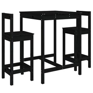 vidaXL Set de mesa y taburetes altos jardín 3 pzas madera pino negro