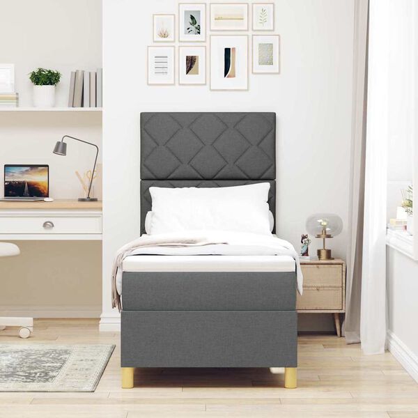 vidaXL Cama Box Spring LED con colch&oacute;n Gris oscuro 80 x 200 cm tela