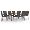 vidaXL Set de muebles de comedor de jard&iacute;n 9 piezas de rat&aacute;n marr&oacute;n