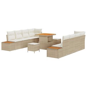 vidaXL Conjunto de sof&aacute;s de jard&iacute;n con coj&iacute;n 11 pcs Beige Polirat&aacute;n