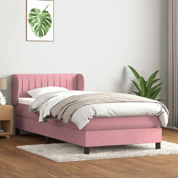 vidaXL Cama box spring con colch&oacute;n terciopelo rosa 100x220 cm