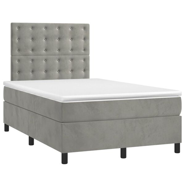 vidaXL Cama box spring con colch&oacute;n terciopelo gris claro 120x200 cm