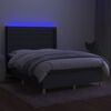 vidaXL Cama box spring colch&oacute;n y luces LED tela gris oscuro 140x200 cm