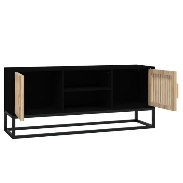 vidaXL Mueble de TV hierro y madera contrachapada negro 105x30x45 cm