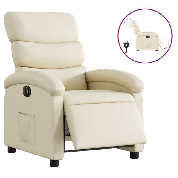 vidaXL Sillón reclinable eléctrico de cuero sintético crema