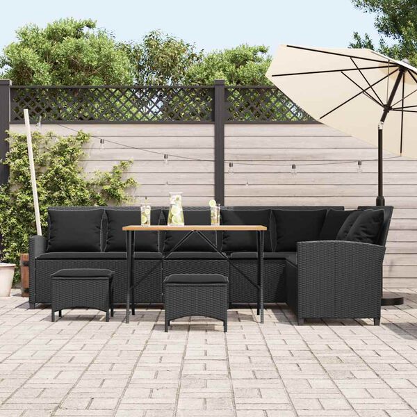 vidaXL Set de sof&aacute;s de jard&iacute;n en forma de L con cojines 4 pzas negro