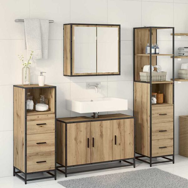 vidaXL Juego de muebles de ba&ntilde;o con caj&oacute;n 3 pcs Roble artesanal