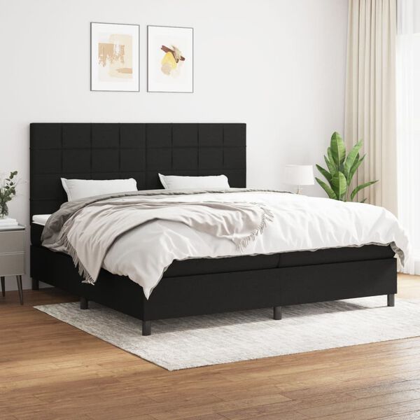 vidaXL Cama box spring con colch&oacute;n tela negro 200x200 cm