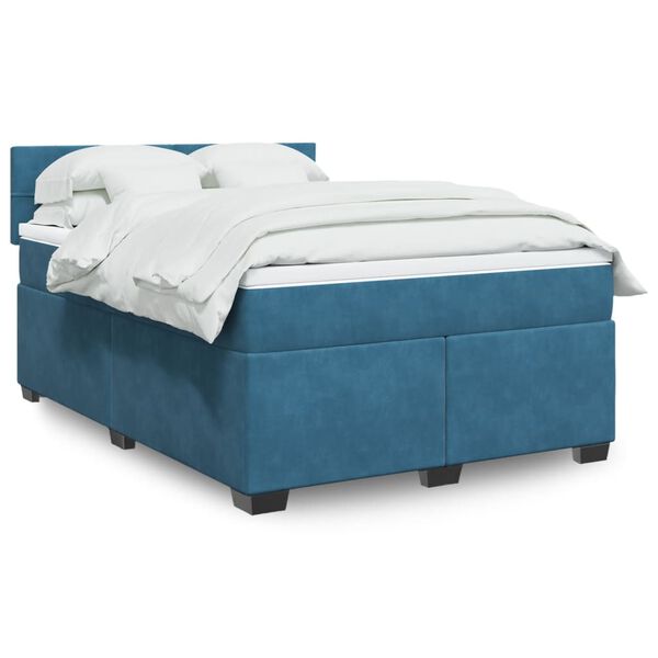 vidaXL Cama box spring con colch&oacute;n terciopelo azul 140x200 cm