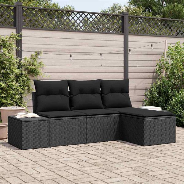 vidaXL Conjunto de sof&aacute; de jard&iacute;n con coj&iacute;n 4 pcs Negro