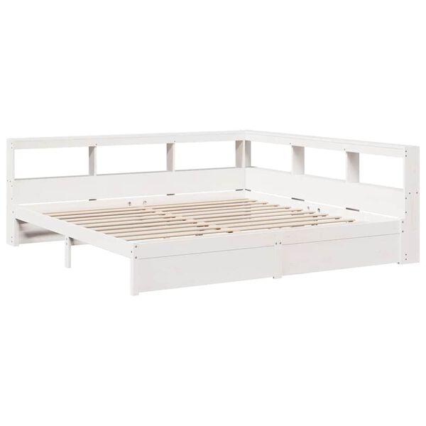 vidaXL Cama con estanter&iacute;a sin colch&oacute;n madera maciza blanca 200x200 cm