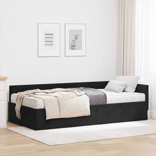 vidaXL Estructura de Cama Esquina con Colch&oacute;n 2 pcs Negro Terciopelo