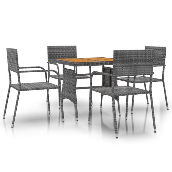 vidaXL Juego de comedor de jard&iacute;n 5 piezas rat&aacute;n sint&eacute;tico gris