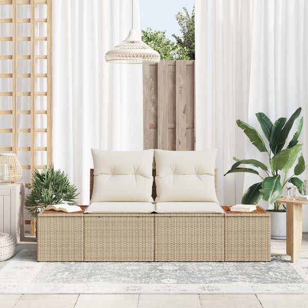 vidaXL Sofá de jardín Beige 184 x 62 x 85cm ratán sintético