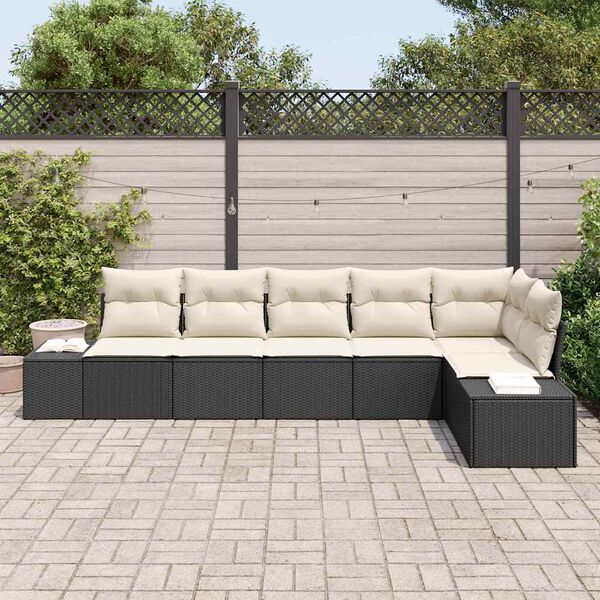 vidaXL Conjunto de sofá de jardín 6 pcs Negro y crema ratán sintético