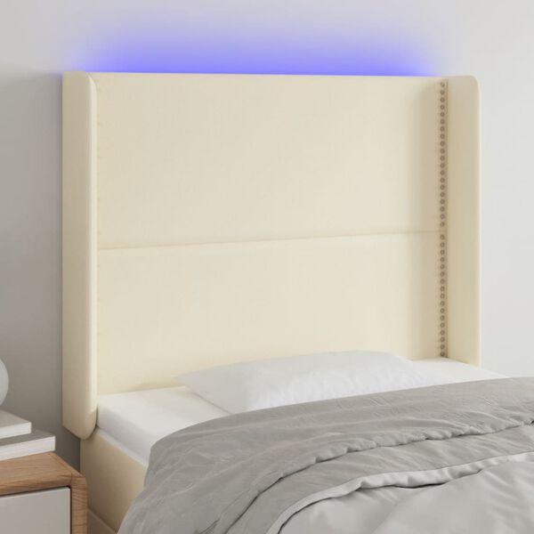 vidaXL Cabecero con LED cuero sint&eacute;tico color crema 103x16x118/128 cm