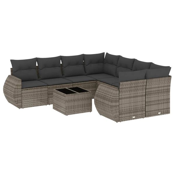 vidaXL Set de muebles de jardín 9 pzas y cojines ratán sintético gris
