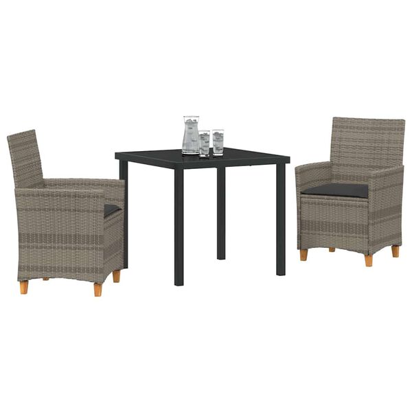 vidaXL Conjunto de Comedor de Jard&iacute;n 3 pcs Gris rat&aacute;n sint&eacute;tico