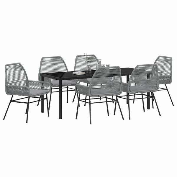 vidaXL Conjunto de Comedor de Jard&iacute;n 7 pcs Gris rat&aacute;n sint&eacute;tico