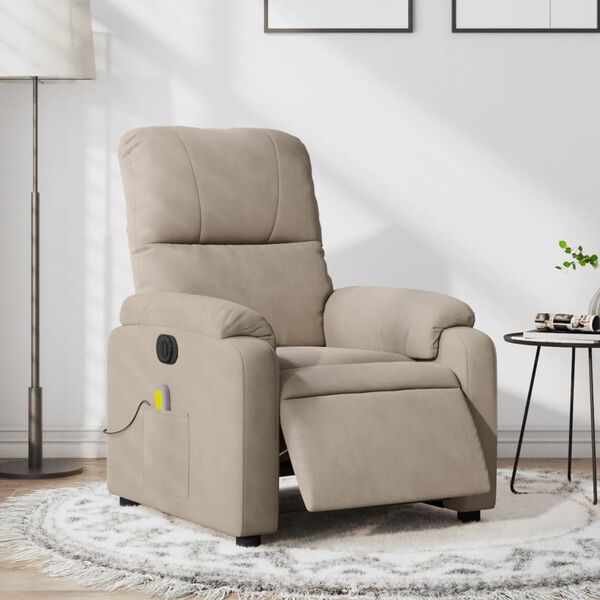 vidaXL Sill&oacute;n reclinable masaje el&eacute;ctrico tela microfibra gris taupe