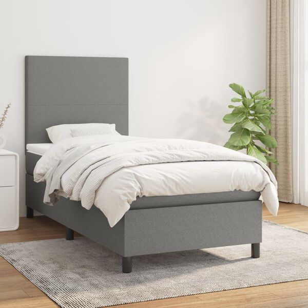 vidaXL Cama box spring con colch&oacute;n tela gris oscuro 80x200 cm