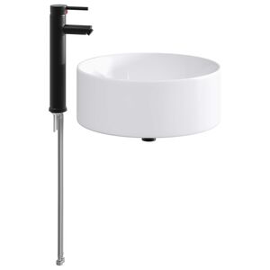 vidaXL Lavabo de ba&ntilde;o con grifo y desag&uuml;e Negro Mate