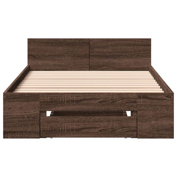 vidaXL Cama con caj&oacute;n madera de ingenier&iacute;a marr&oacute;n roble 75x190 cm