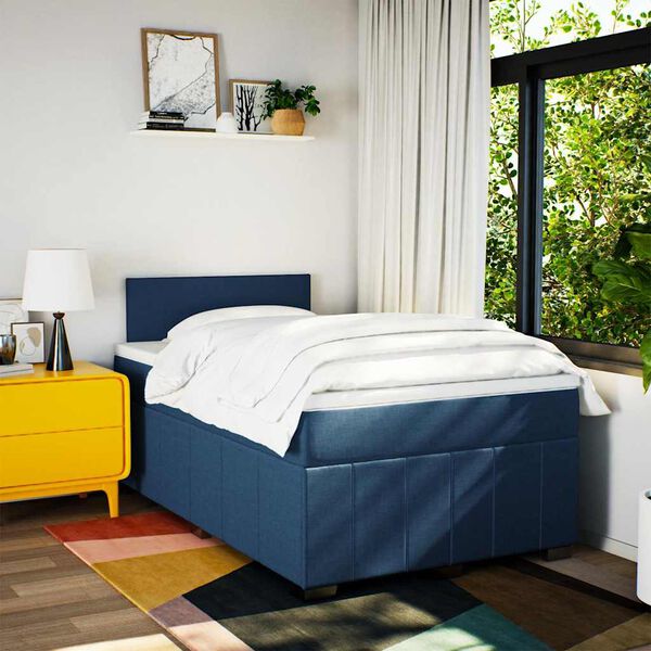 vidaXL Cama box spring con colch&oacute;n tela azul 120x200 cm