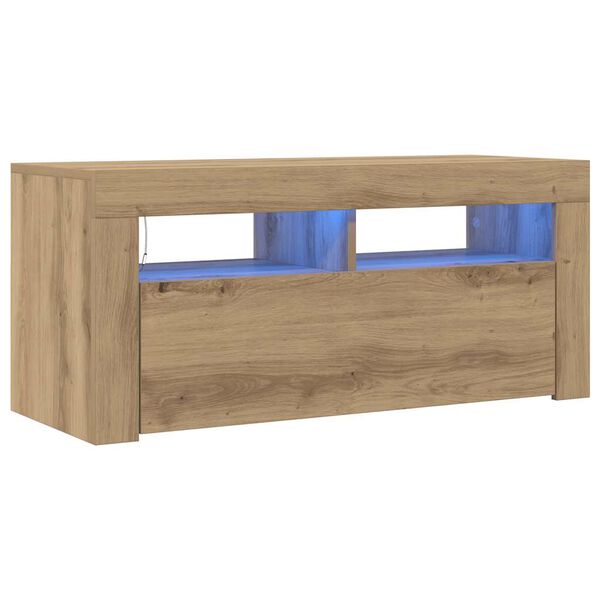 vidaXL Mueble de TV luces LED madera roble artisan 90x35x40 cm