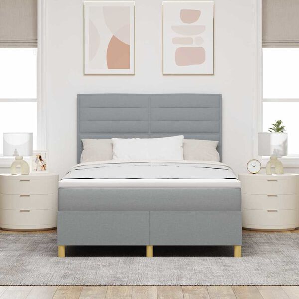vidaXL Cama tipo Box Spring con colch&oacute;n Gris Claro 140 x 200 cm tela