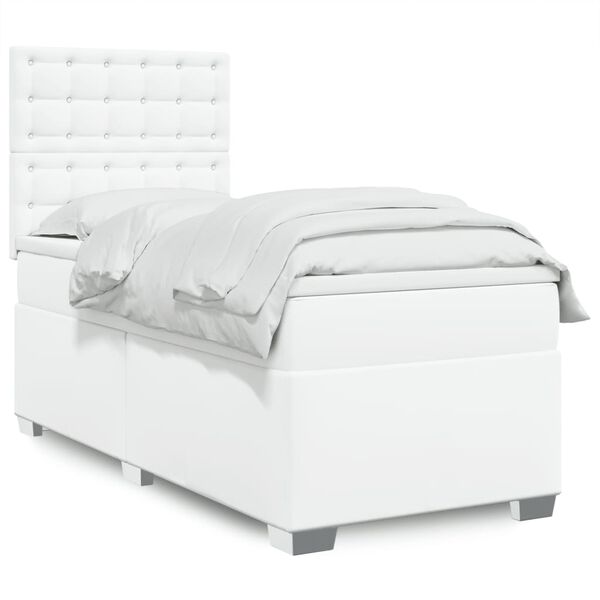 vidaXL Cama box spring con colch&oacute;n cuero sint&eacute;tico blanco 90x190 cm