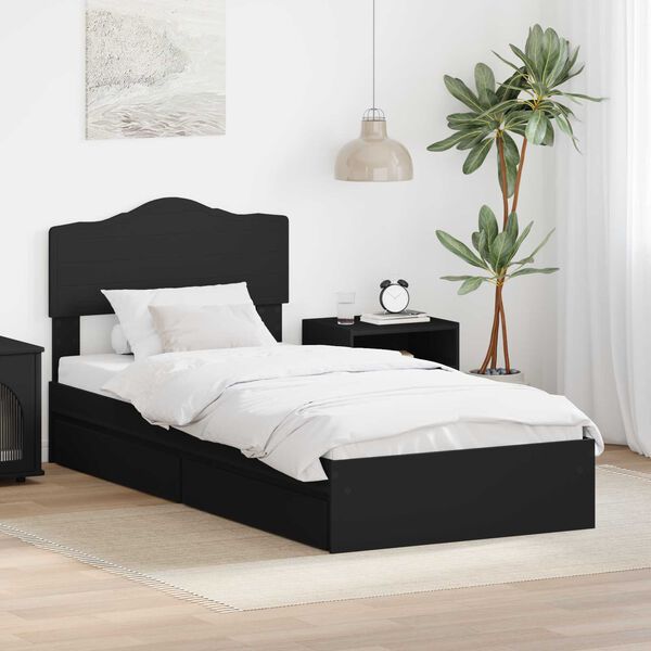 vidaXL Cama con almacenamiento Negro 100 x 200 cm Madera de ingenier&iacute;a