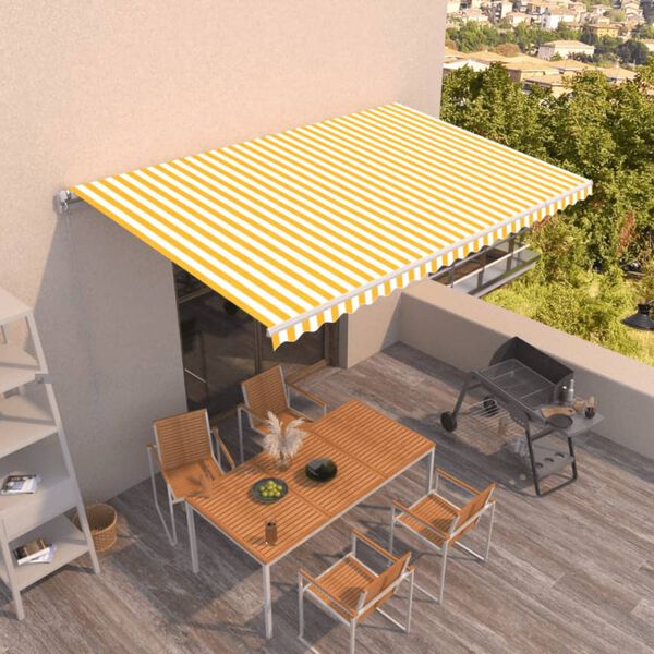 vidaXL Toldo retr&aacute;ctil manual amarillo y blanco 500x300 cm
