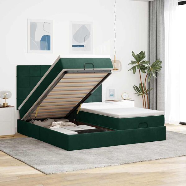 vidaXL Estructura de cama otomana colchones terciopelo verde oscuro