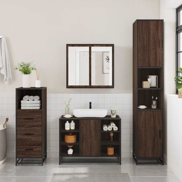 vidaXL Set de muebles baño 3 pzas madera contrachapada roble marrón