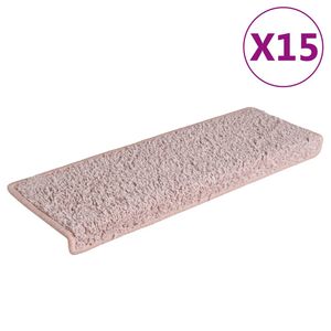 vidaXL Alfombrillas para escaleras 15 unidades 65x21x4 cm Rosa claro Borde rectangular