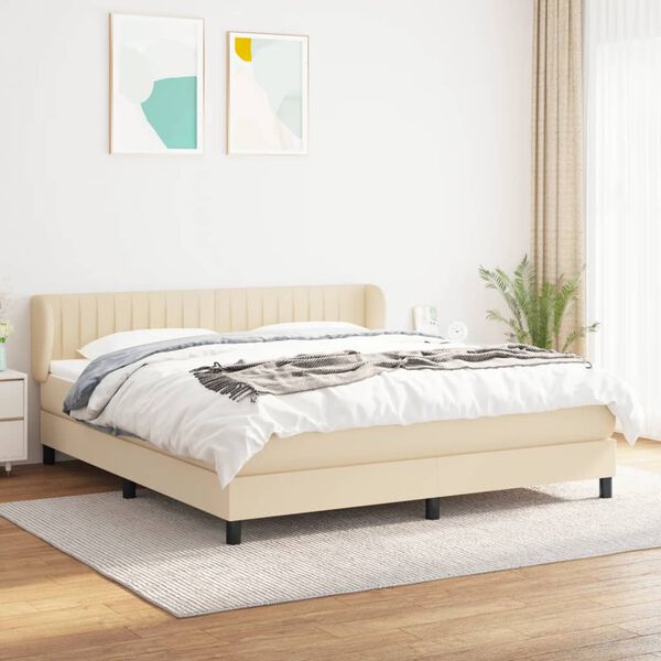 vidaXL Cama box spring con colch&oacute;n tela color crema 160x200 cm