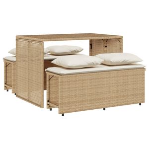 vidaXL Set comedor de jard&iacute;n 3 pzas con cojines rat&aacute;n sint&eacute;tico beige