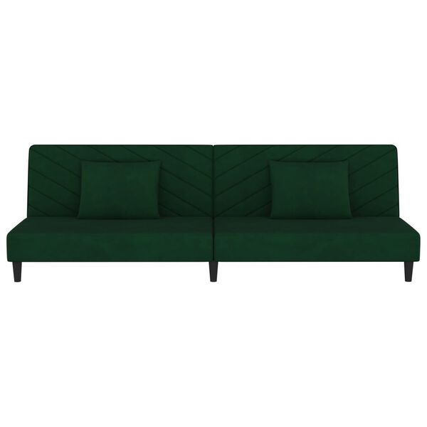 vidaXL Sof&aacute; cama de 2 plazas con dos almohadas terciopelo verde oscuro
